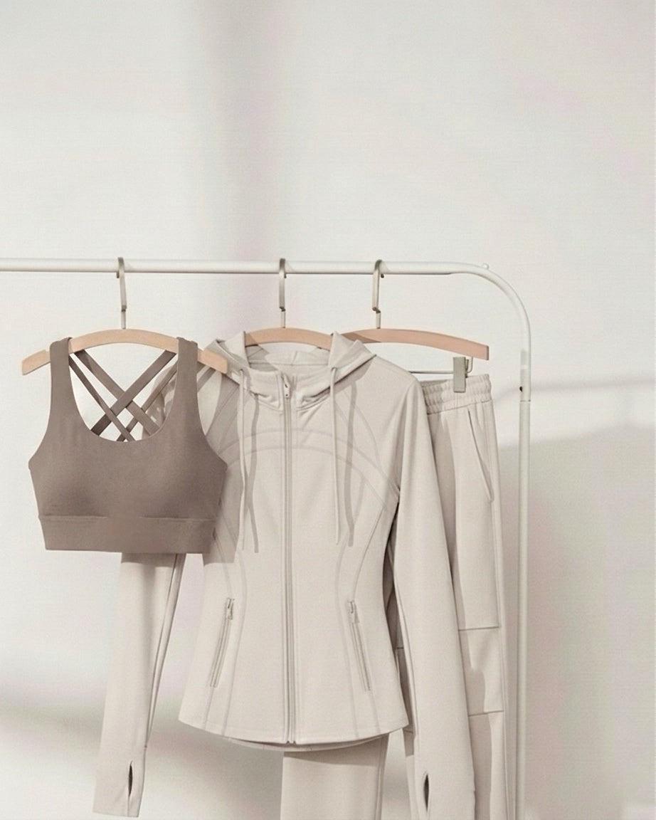 3-Pcs: Signature 3-in-1 Active Set] ÉLAN Sand Sports Bra + Sports