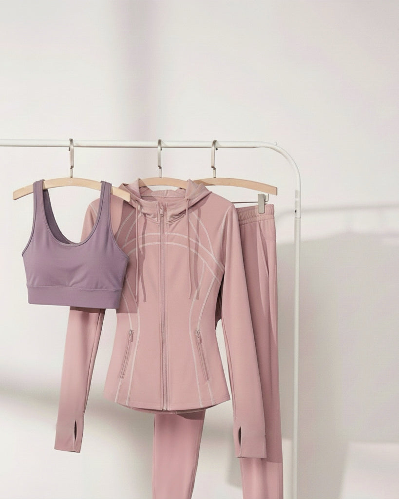 [3-Pcs: Signature 3-in-1 Active Set] ÉLAN Petal Sports Bra + Sports Jacket + Sports Pants