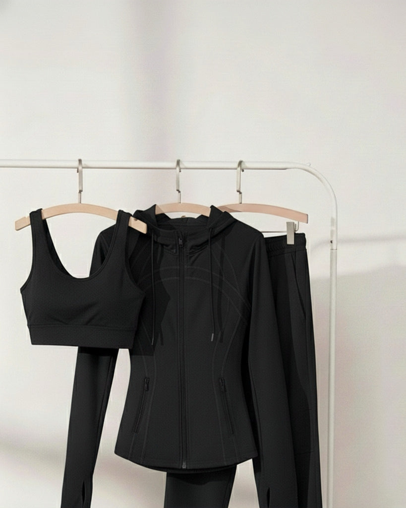 [3-Pcs: Signature 3-in-1 Active Set] ÉLAN Midnight Sports Bra + Sports Jacket + Sports Pants