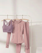 [3-Pcs: Signature 3-in-1 Active Set] ÉLAN Petal Sports Bra + Sports Jacket + Sports Pants