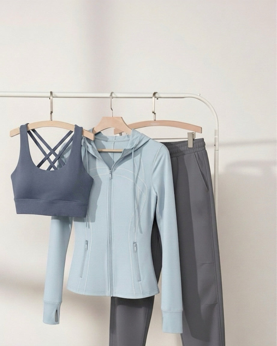 [3-Pcs: Signature 3-in-1 Active Set] ÉLAN Sky Sports Bra + Sports Jacket + Sports Pants
