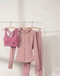 [3-Pcs: Signature 3-in-1 Active Set] ÉLAN Petal Sports Bra + Sports Jacket + Sports Pants
