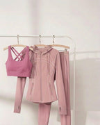 [3-Pcs: Signature 3-in-1 Active Set] ÉLAN Petal Sports Bra + Sports Jacket + Sports Pants
